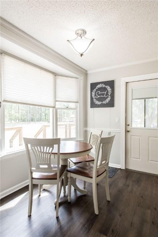 265 Traders Hill Rd, Folkston, GA 31537 - dining area featuring dark wood-style flooring, ornamental molding, and a textured ceiling