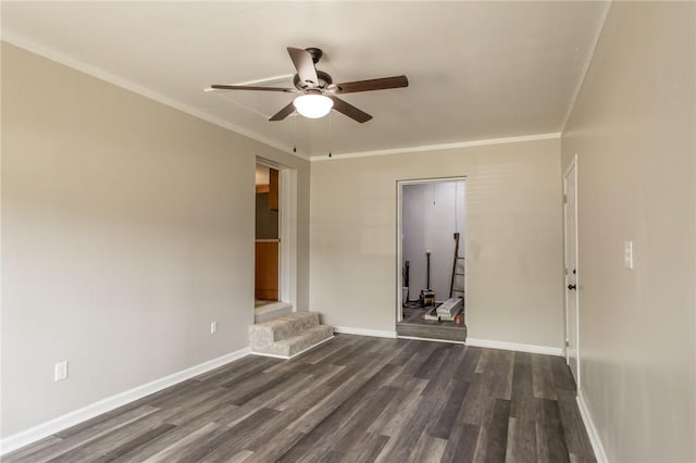 1348 Crestridge Rd, Waycross, GA 31503 - empty room featuring ceiling fan, dark wood-style floors, and crown molding