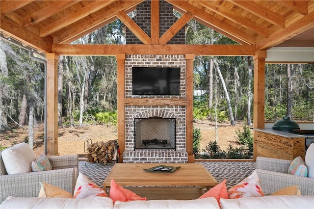 329 Saint Annies Ln, Saint Simons Island, GA 31522 - view of patio / terrace featuring an outdoor living space with a fireplace