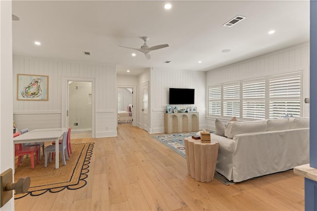 329 Saint Annies Ln, Saint Simons Island, GA 31522 - living area with ceiling fan, light wood-type flooring, and recessed lighting