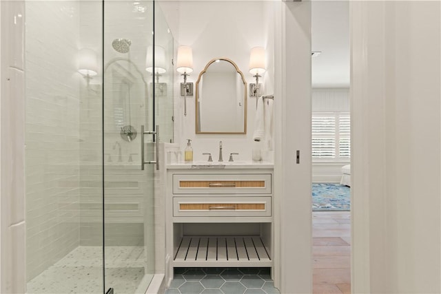 329 Saint Annies Ln, Saint Simons Island, GA 31522 - full bath featuring a shower stall, vanity, and tile patterned floors