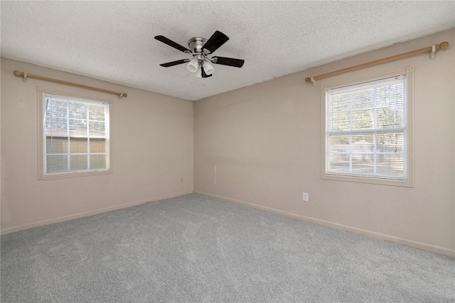 spare room with light carpet, plenty of natural light, and a textured ceiling