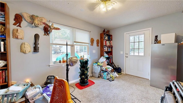 1703 Rainbow Dr, Waycross, GA 31501 - recreation room featuring carpet floors, a ceiling fan, and a textured ceiling