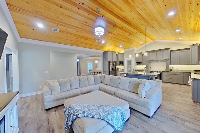 1296 N River Oaks Dr, Blackshear, GA 31516 - living area featuring wooden ceiling, vaulted ceiling, light wood-style floors, and recessed lighting