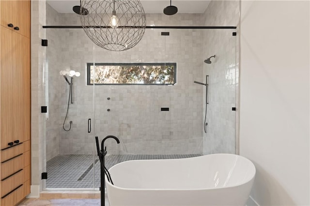 bathroom with shower with separate bathtub