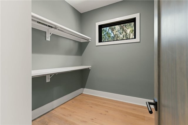 spacious closet featuring light hardwood / wood-style floors