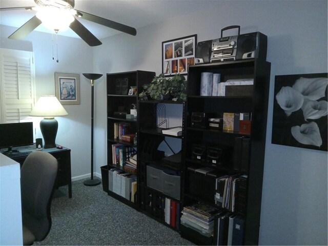 685 Chapel Crossing Rd, Brunswick, GA 31525 - office area with ceiling fan and carpet flooring