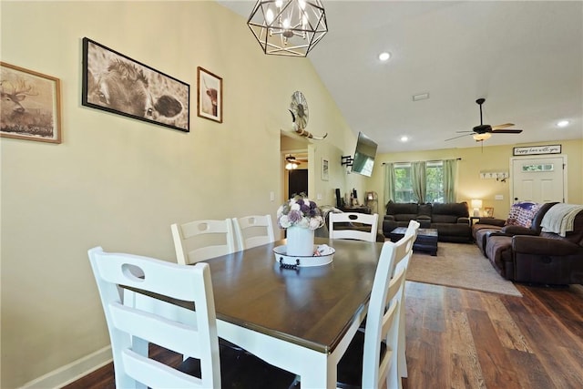76 Red Gate Rd, Waynesville, GA 31566 - dining space with a ceiling fan, dark wood-style flooring, a chandelier, and recessed lighting
