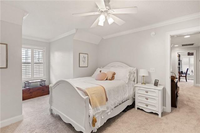 149 Harbor Pointe Dr, Brunswick, GA 31523 - bedroom with light carpet, crown molding, multiple windows, and attic access