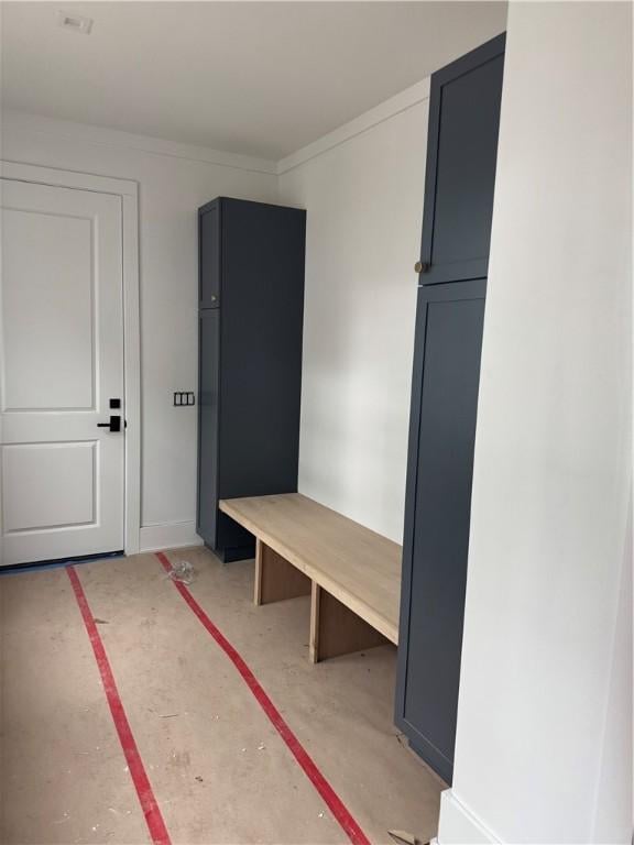 mudroom featuring baseboards and ornamental molding