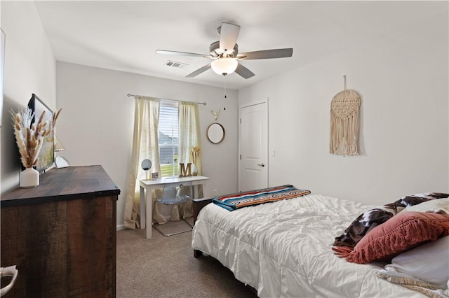 bedroom with carpet flooring and ceiling fan