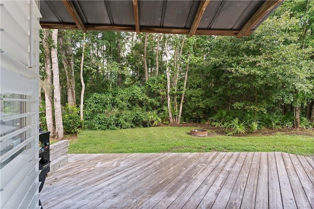 wooden deck featuring a lawn