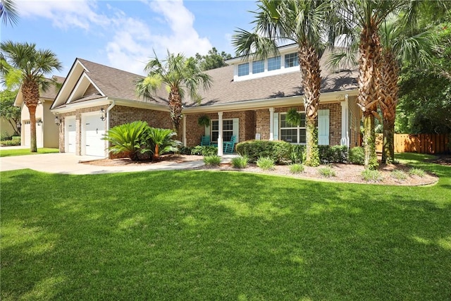 100 Southern Oaks Ln, Saint Simons Island, GA 31522 - view of front of property with concrete driveway, an attached garage, brick siding, and roof with shingles