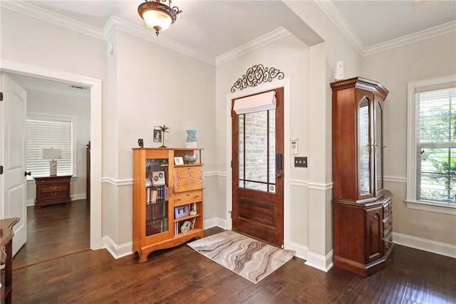 100 Southern Oaks Ln, Saint Simons Island, GA 31522 - entrance foyer featuring dark wood-type flooring and crown molding