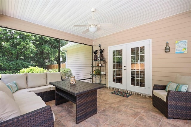 100 Southern Oaks Ln, Saint Simons Island, GA 31522 - sunroom / solarium featuring french doors, an outdoor hangout area, and ceiling fan