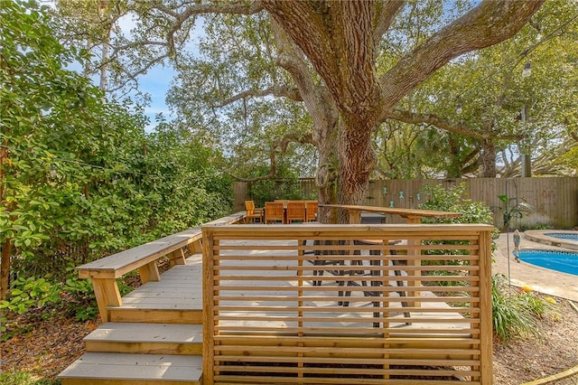 wooden terrace featuring a fenced backyard