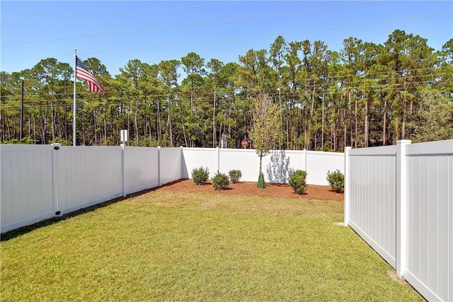 view of yard with a fenced backyard