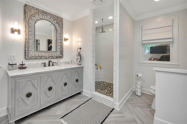 205 Palmetto St, Saint Simons Island, GA 31522 - full bathroom with vanity, walk in shower, and crown molding