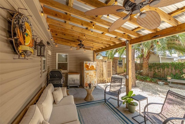 205 Palmetto St, Saint Simons Island, GA 31522 - view of patio / terrace with a ceiling fan, an outdoor living space, and area for grilling