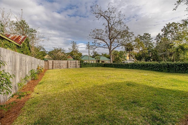 view of yard with a fenced backyard