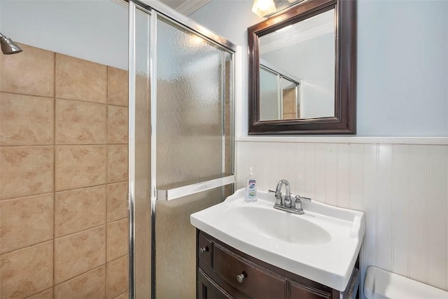 full bathroom featuring vanity and a stall shower