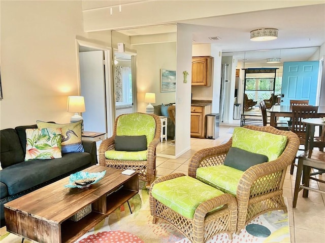 living room featuring light tile patterned floors