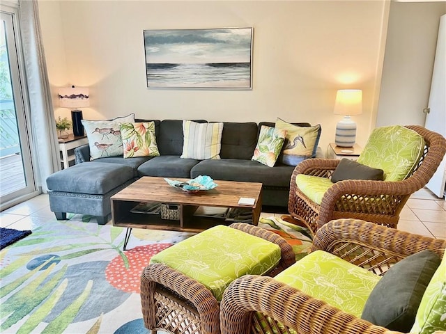 tiled living room featuring a healthy amount of sunlight