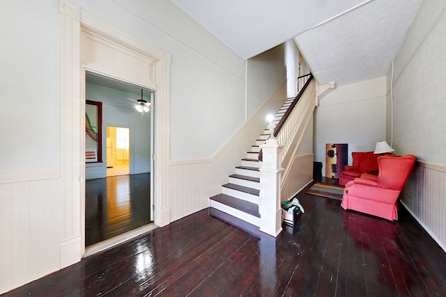 415 Dewey St, Waycross, GA 31501 - stairway featuring wood-type flooring and wainscoting