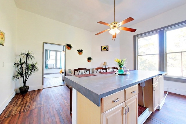 415 Dewey St, Waycross, GA 31501 - kitchen featuring a kitchen breakfast bar, healthy amount of natural light, dark wood-type flooring, and a center island