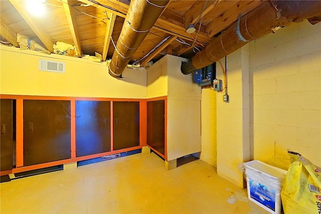 view of unfinished basement