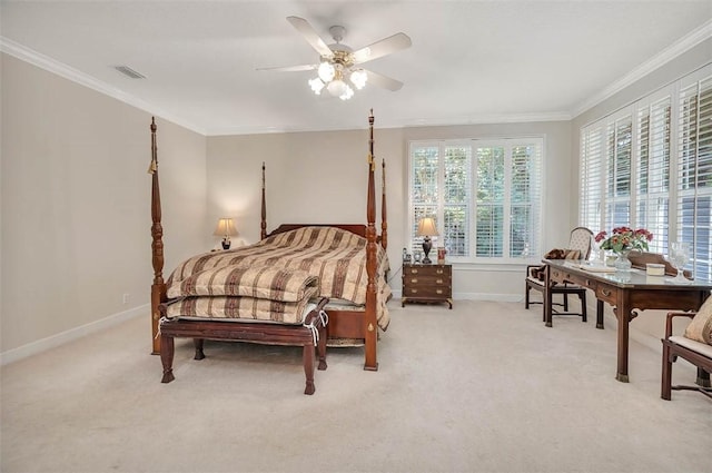 1064 Sea Palms W Dr, Saint Simons Island, GA 31522 - carpeted bedroom with crown molding and ceiling fan
