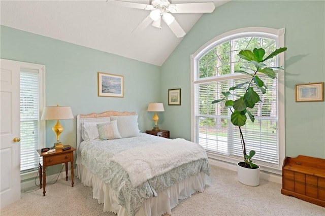 117 Serenoa Dr, Brunswick, GA 31523 - bedroom with carpet floors, lofted ceiling, and a ceiling fan