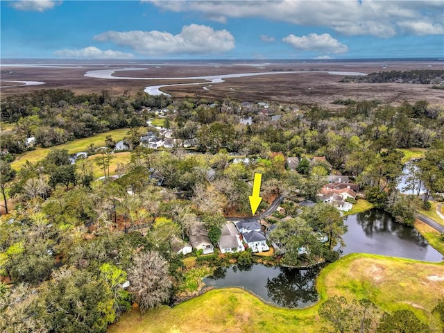 aerial view featuring a water view