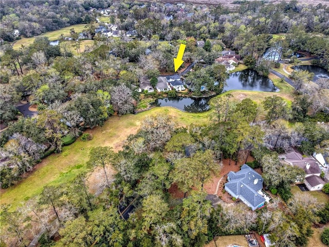 drone / aerial view featuring a water view