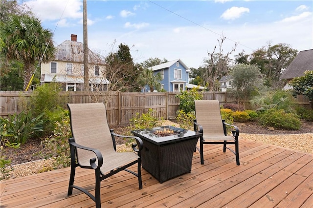 deck with a fire pit