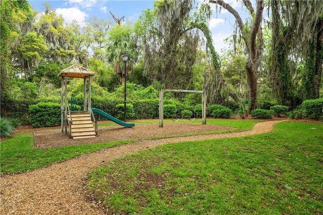 view of play area with a yard