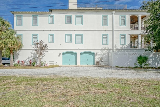 exterior space with a garage