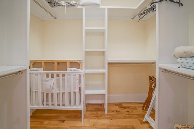 walk in closet with hardwood / wood-style floors