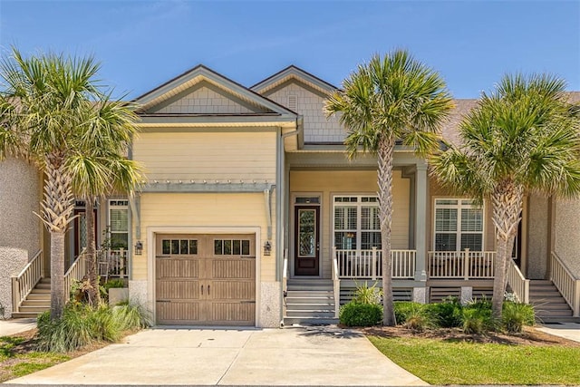 view of front of home featuring covered porch and a garage