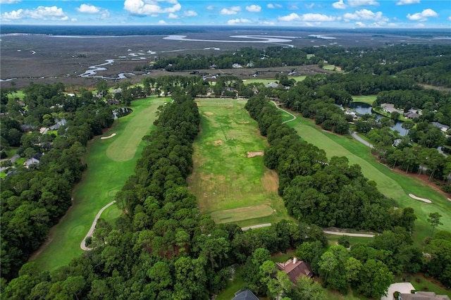 bird's eye view with view of golf course