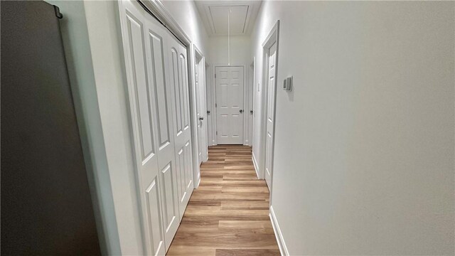 corridor with light hardwood / wood-style flooring