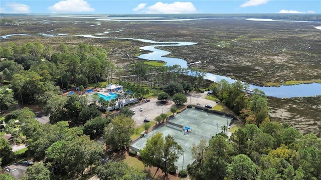 aerial view featuring a water view