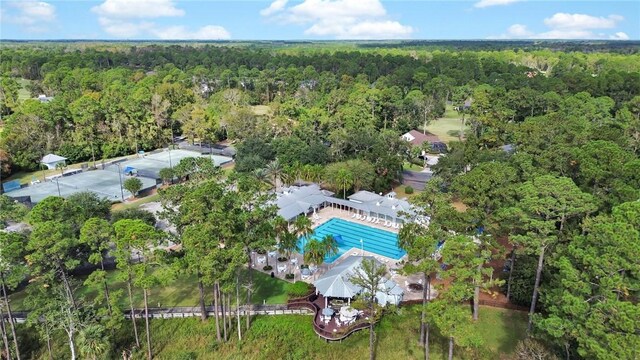 aerial view featuring a forest view