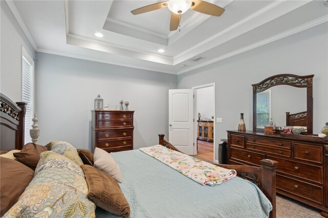 40 Jada Ln, Brunswick, GA 31523 - bedroom featuring ornamental molding, a tray ceiling, recessed lighting, and ceiling fan