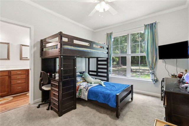 40 Jada Ln, Brunswick, GA 31523 - bedroom featuring crown molding, light carpet, ensuite bathroom, an office area, and baseboards