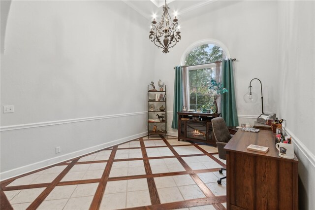 40 Jada Ln, Brunswick, GA 31523 - home office with inlaid floor details and a chandelier
