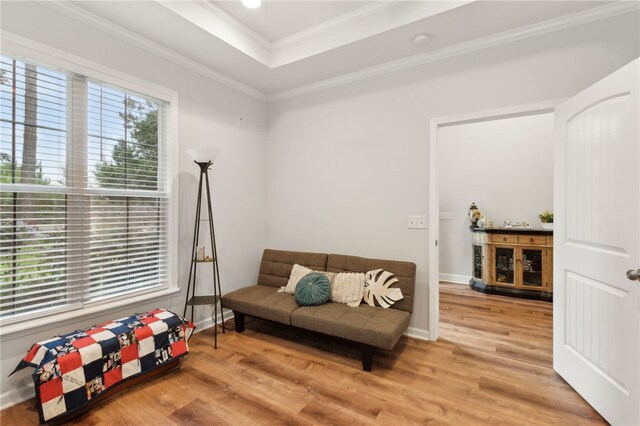 40 Jada Ln, Brunswick, GA 31523 - living area with wood finished floors, baseboards, a tray ceiling, and ornamental molding