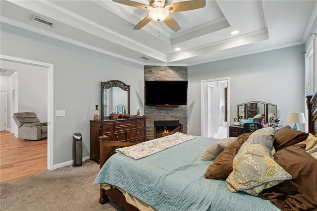40 Jada Ln, Brunswick, GA 31523 - bedroom with a raised ceiling, crown molding, recessed lighting, carpet floors, and ceiling fan