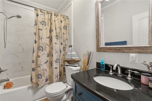 40 Jada Ln, Brunswick, GA 31523 - full bath with ornamental molding, toilet, vanity, and shower / bathtub combination with curtain