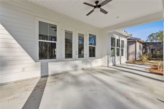 view of patio / terrace featuring french doors and ceiling fan